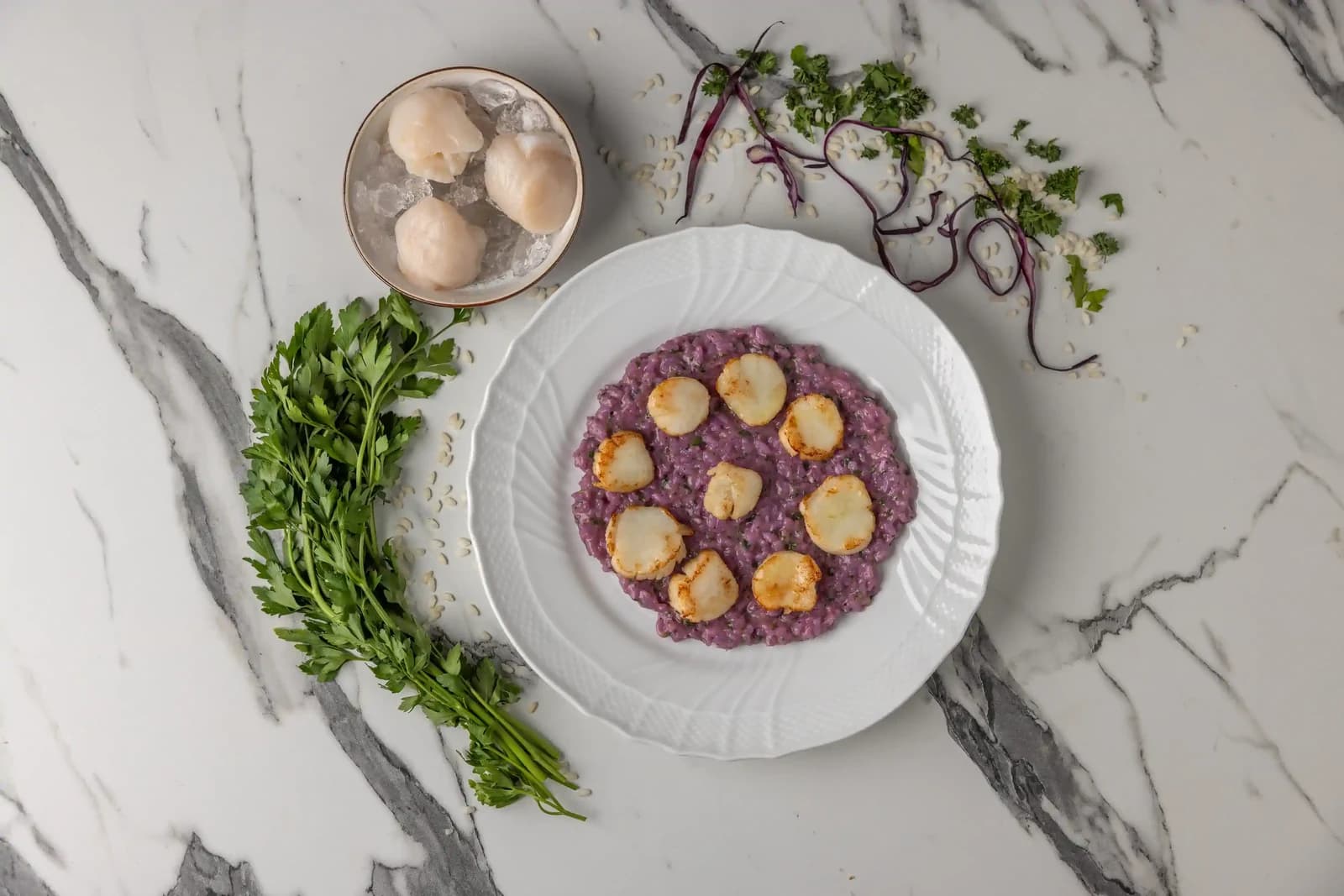 Figs on beetroot risotto